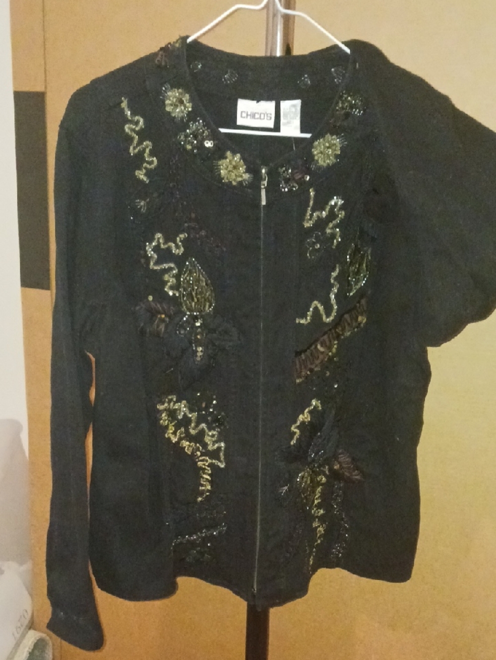 Chico's Black Jacket with Gold Embellished Detail